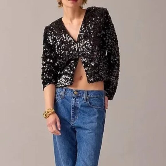 J. Crew Collection Sequin Lady Jacket in Black Size 8 - Picture 1 of 5